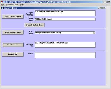 Convert Data Screen selections