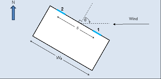 Plan view of building with 2-opening façade.