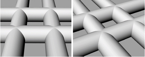 Screen model rendering of intersecting orthogonal crossed cylinders