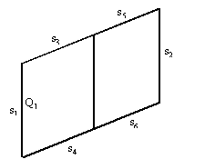 Slat cell showing arrangement of segments and location of source for calculation of diffuse-to-diffuse optical properties.