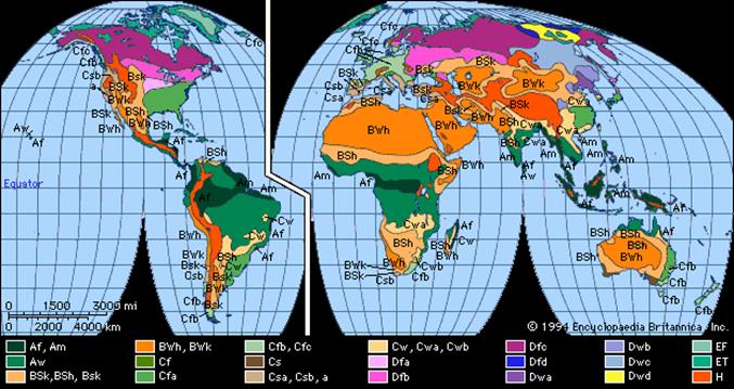 World viewed as Köppen Climate Zones