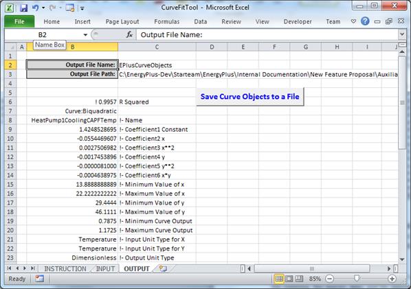 Curve Fit Tool Output Interface