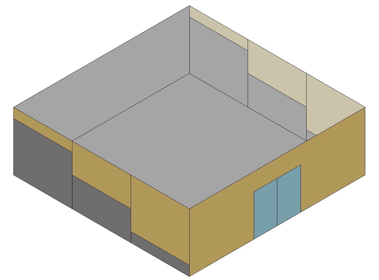 Walkout basement surfaces (in gray) all reference the same Foundation:Kiva object