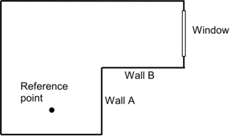 Wall A (or Wall B) is an interior obstruction that prevents light from directly reaching the daylighting reference point from the window. [fig:wall-a-or-wall-b-is-an-interior-obstruction]