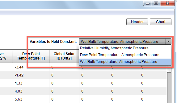 Variables to Hold Constant Drop-Down List