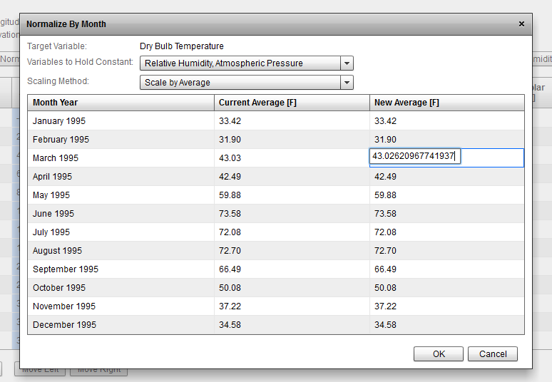 Normalize By Month Dialog for Averages